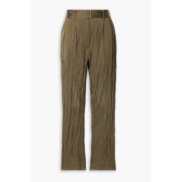 Jason Wu Collection Belted Crinkled-Satin Straight-leg Pants, Size 6, Designer - Picture 1 of 8